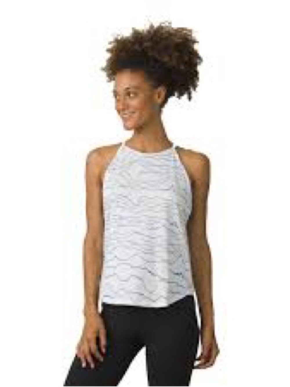 Prana White Tank Top with Blue Wave Print